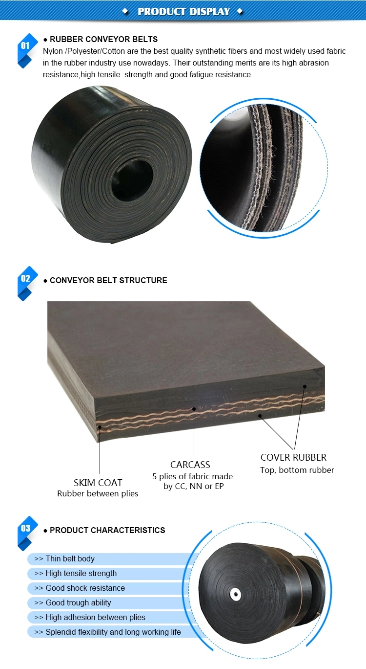 Customized OEM Industrial PVC Canvas/Steel Cord/ Ep/Nylon/Chevron/Corrugated Sidewall/Fabric/ Polyester/Chevron Rubber Conveyor Belt/Continental Conveyor Belt